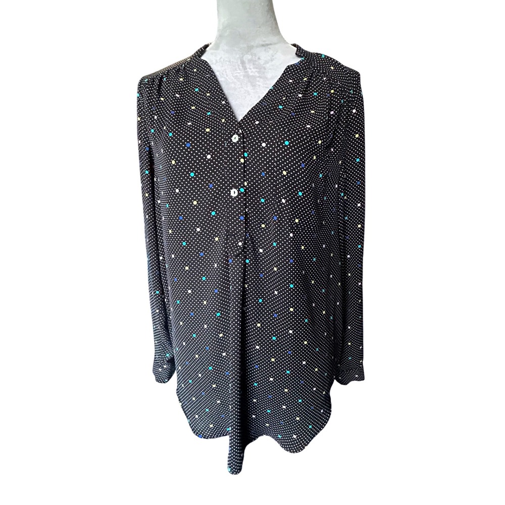 Fervour Black Polka Dot Long Sleeve‎ Button Down Blouse Top - Women's M